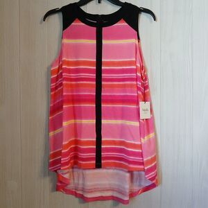 Rafaella Women Size M Pink Peacock Hi Low Weekend Sunset Striped Sleeveless Top